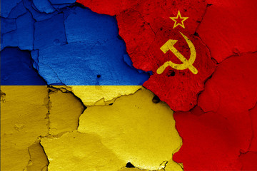 flags of Ukraine and Soviet union