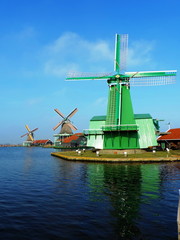 Windmills at Zaanse Schans. Zaandam, the Netherlands