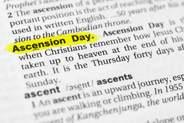 Highlighted English word "Ascension Day" and its definition in the dictionary
