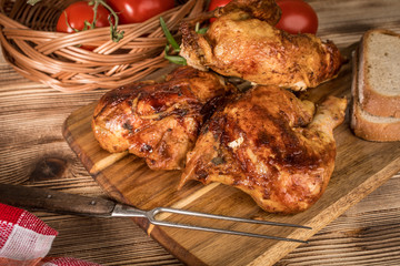 Pieces of roasted chicken.