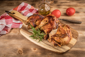 Pieces of roasted chicken.