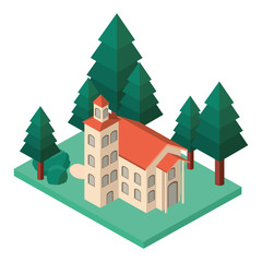 Obraz na płótnie Canvas school building with landscape isometric vector illustration design