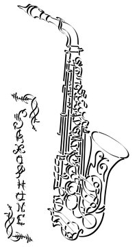 Vector abstract illustration drawing of saxophone.