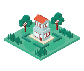exterior house with landscape isometric icon vector illustration design