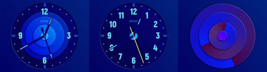 Three dials of clock