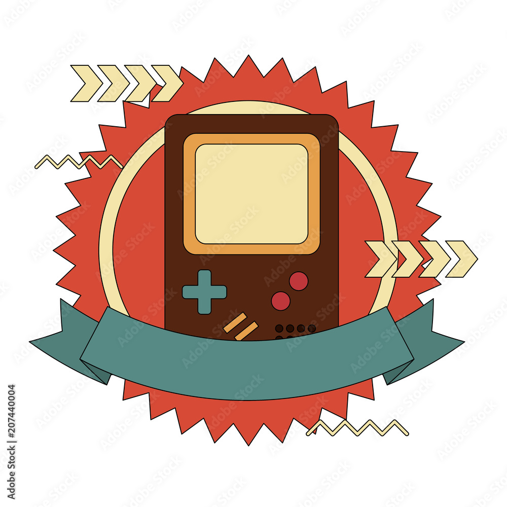 Poster frame with game pad retro style and ribbon vector illustration design