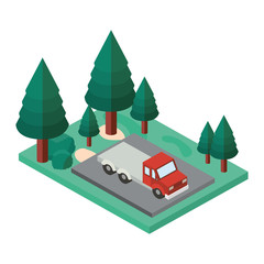 truck in the parking zone isometric vector illustration design