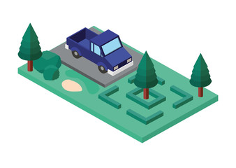 platon truck in the parking zone isometric vector illustration design