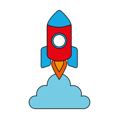 start up rocket with cloud isolated icon vector illustration design
