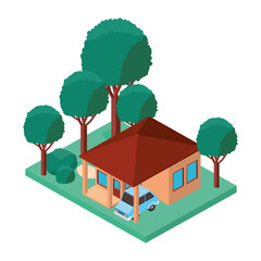 exterior house with car parking isometric icon vector illustration design