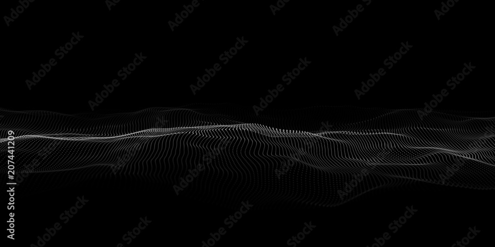 Poster Abstract dots pattern. Dots waves. White dots on a black background. Vector background. Vector illustration
