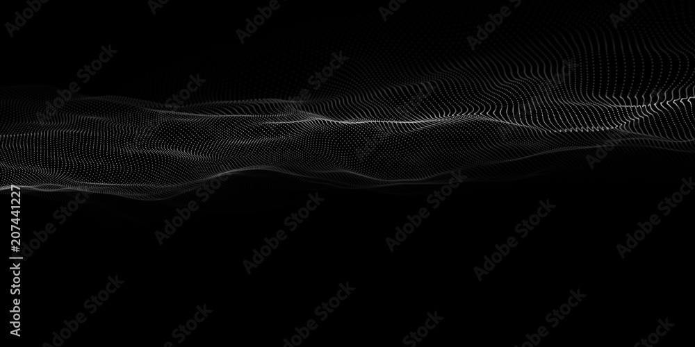 Fototapete Abstract dots pattern. Dots waves. White dots on a black background. Vector background. Vector illustration