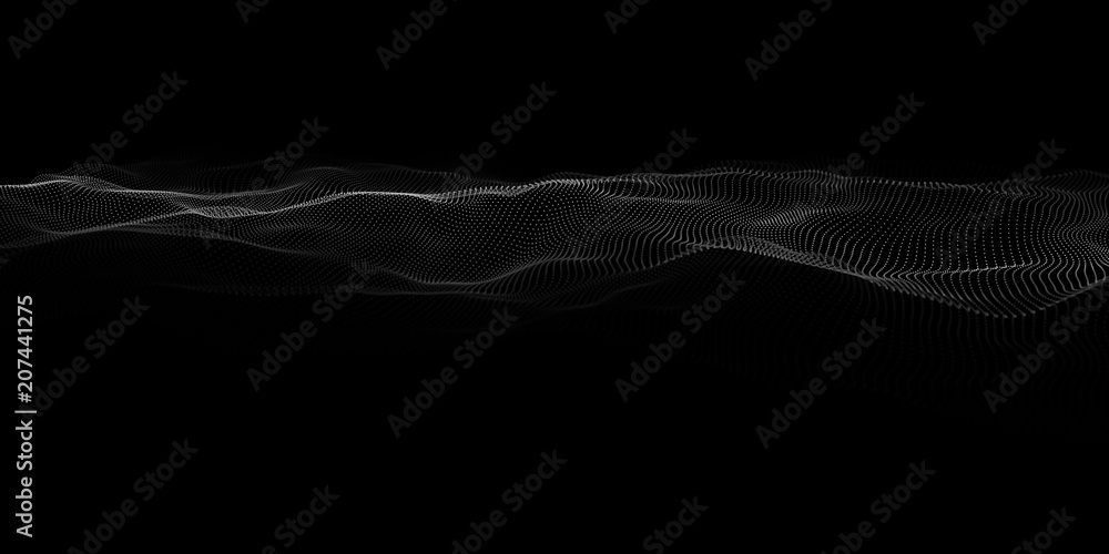 Poster Abstract dots pattern. Dots waves. White dots on a black background. Vector background. Vector illustration