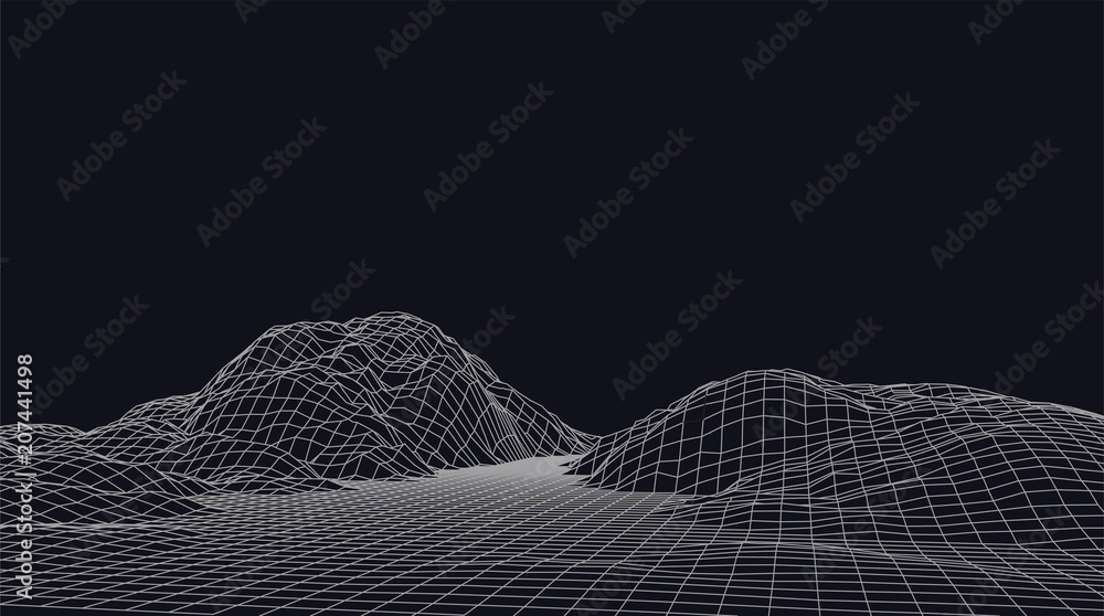 Poster abstract vector wireframe landscape. abstract mesh landscapes. polygonal mountains. vector illustrat