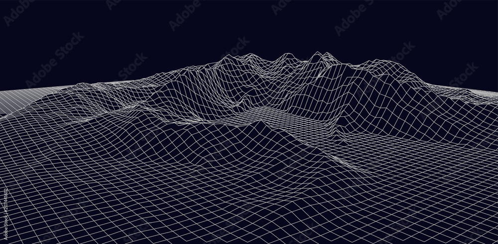 Poster abstract vector wireframe landscape. abstract mesh landscapes. polygonal mountains. vector illustrat