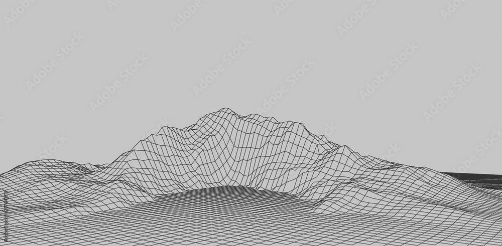Poster abstract vector wireframe landscape. abstract mesh landscapes. polygonal mountains. vector illustrat