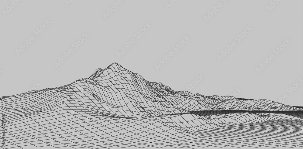 Poster abstract vector wireframe landscape. abstract mesh landscapes. polygonal mountains. vector illustrat