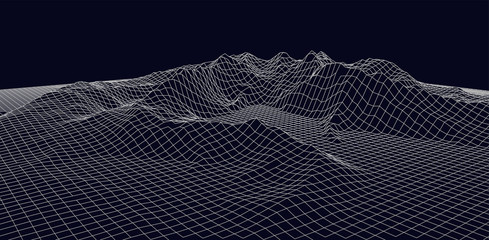 Abstract vector wireframe landscape. Abstract mesh landscapes. Polygonal mountains. Vector illustration.