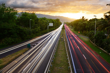 Light trails of cars in Saint Denis , Reunion Island