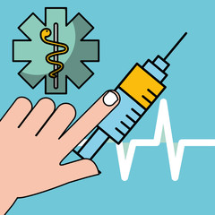 hand holding syringe mental health care vector illustration