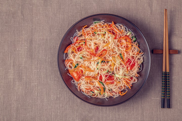Glass noodle salad with cucumber pepper and carrot.