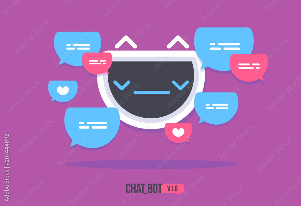 Poster cute robot icon with speech bubble support service chat bot vector modern flat cartoon character sma