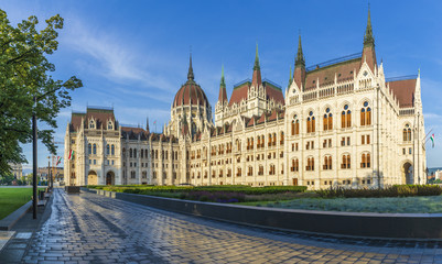 Fototapeta na wymiar Hungarian Parliament is a notable landmark of Hungary and a popular tourist destination in Budapest. 