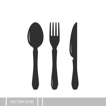 Spoon, fork and knife icon. A set of flatware design icons in a flat design style.
