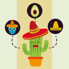 viva mexico celebration national cartoon cactus cheerful vector illustration