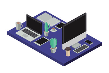 work place scene isometric icons vector illustration design