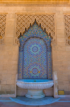 Morocco Decorated fountain with mosaic tiles in Rabat