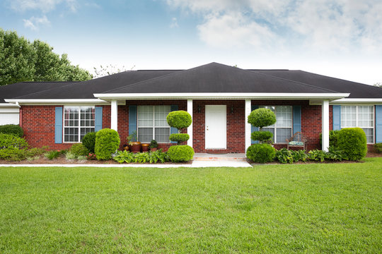 1980's Brick Ranch Style House In The Suburbs