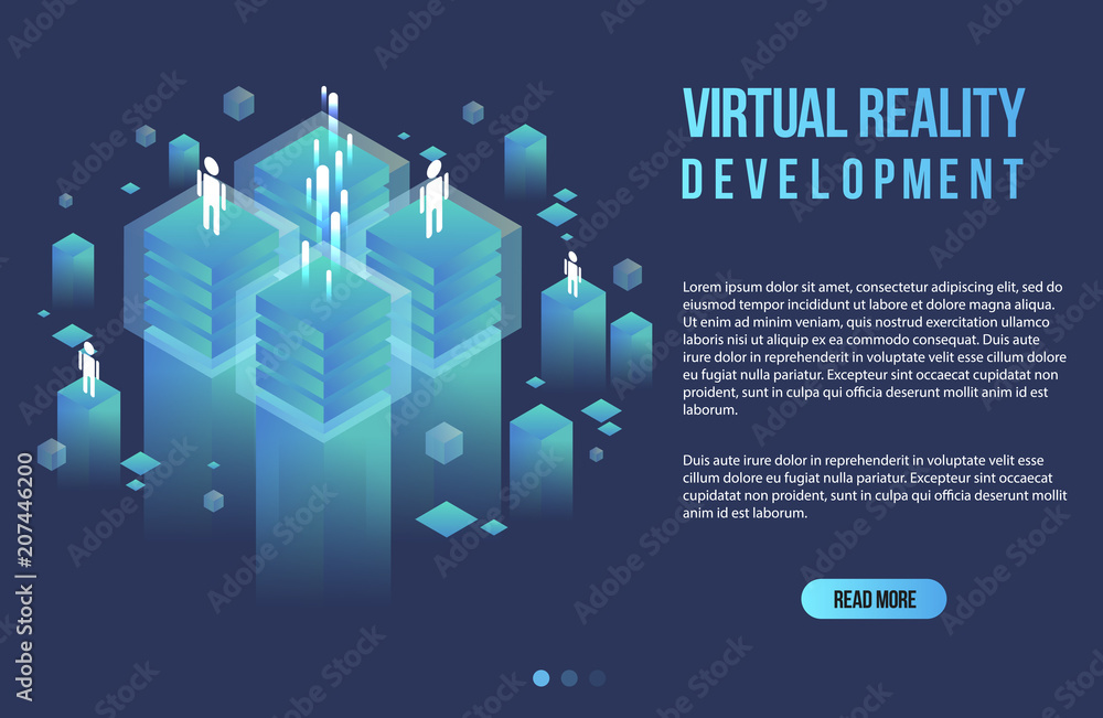 Poster augmented reality concept isometric banner. flat design template for mobile app and website. virtual