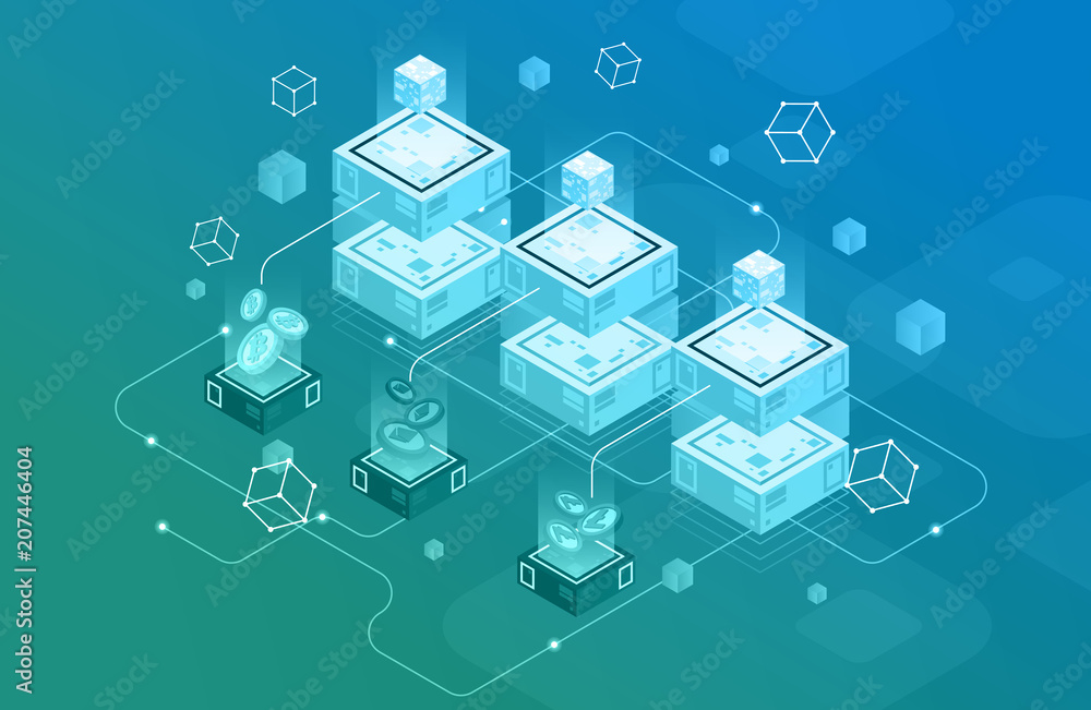 Poster concept of big data processing, isometric data center, vector information processing and storage. cr