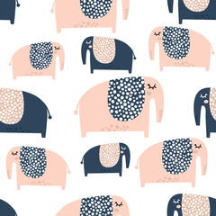 Seamless pattern with cute baby elephant. Creative childish texture. Great for fabric, textile Vector Illustration