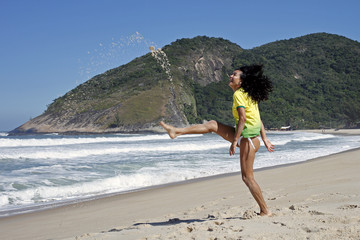 Woman celebrating goal in soccer Brazil