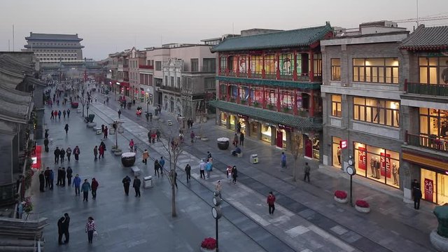 Reconstructed traditional pedestrian street built for tourists at Qianmen in Beijing, China