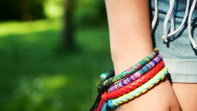 Handmade bracelets on the hand