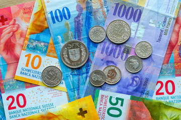 Switzerland money banknotes and coins
