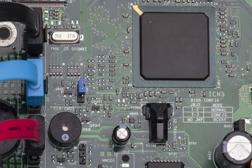 Electronic components are mounted on the device board Chips diodes capacitors chokes
