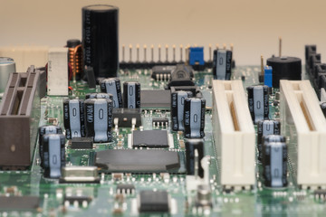 Electronic components are mounted on the device board Chips diodes capacitors chokes