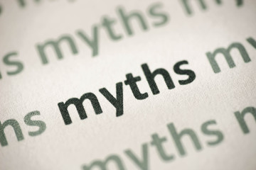 word myths printed on paper macro
