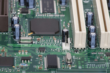 Electronic components are mounted on the device board Chips diodes capacitors chokes