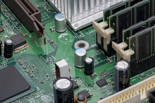 Electronic components are mounted on the device board Chips diodes capacitors chokes