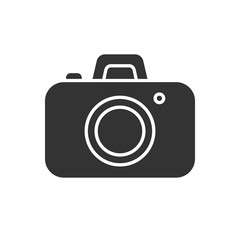 Black isolated icon of photo camera on white background. Silhouette of photo camera.