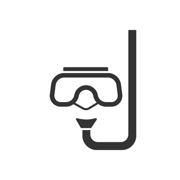 Black isolated icon of snorkel and mask for diving on white background. Icon of mask and snorkel.