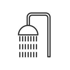 Black isolated outline icon of shower on white background. Line Icon of shower.