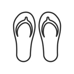 Black isolated outline icon of flip-flop on white background. Line Icon of flip flop.