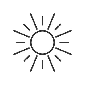 Black isolated outline icon of sun on white background. Line Icon of sun.