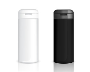 Mock up Realistic Plastic Packaging Product Black and white color For Cosmetic Beauty Bottle isolated Background.